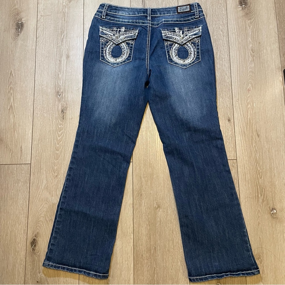 Earl Jeans Women's 8 Petite Bootcut‎ Dark Wash Denim Rhinestone Pockets Country